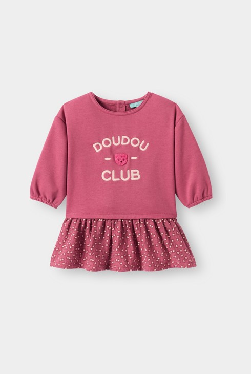 Vestido rosa con el mensaje «doudou club» para bebé niña 2