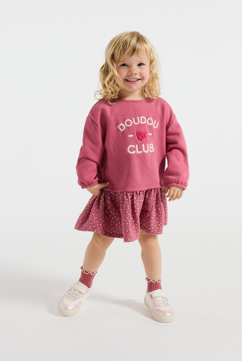 Vestido rosa con el mensaje «doudou club» para bebé niña 1