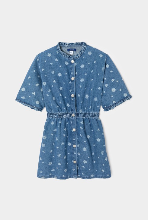 Robe bleue en denim fleuri fille 1