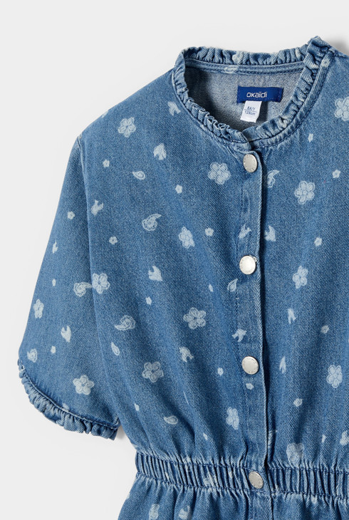 Robe bleue en denim fleuri fille 2