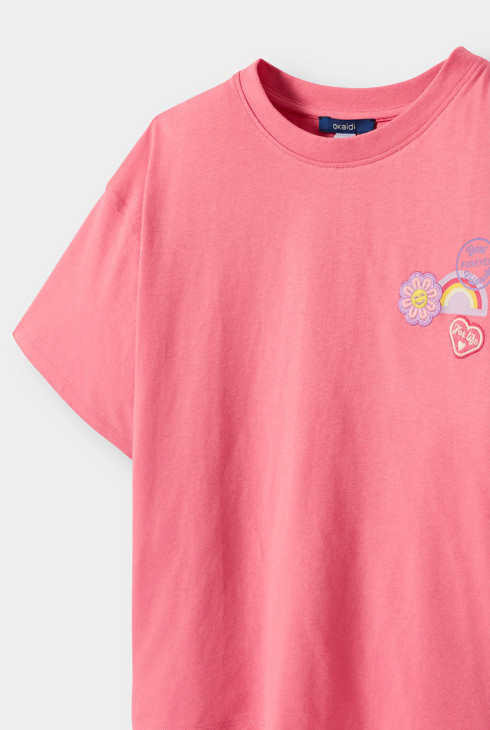 T-shirt brodé rose fille 2