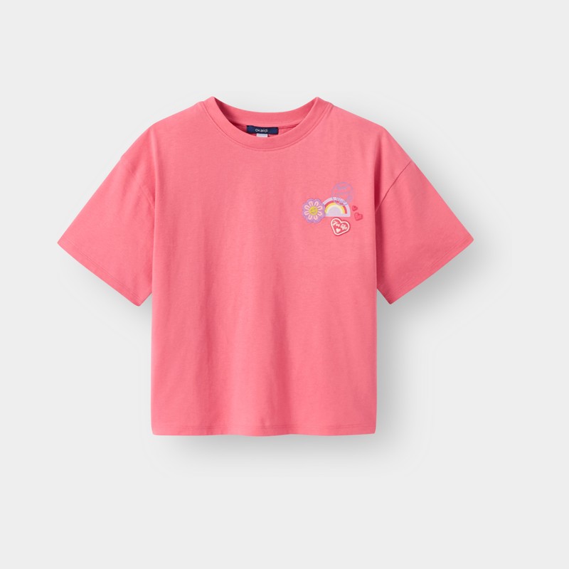 Roze T-shirt met borduursel voor meisjes