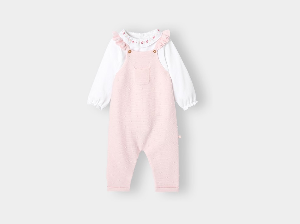 Salopette maille tricot et body rose bébé fille 2