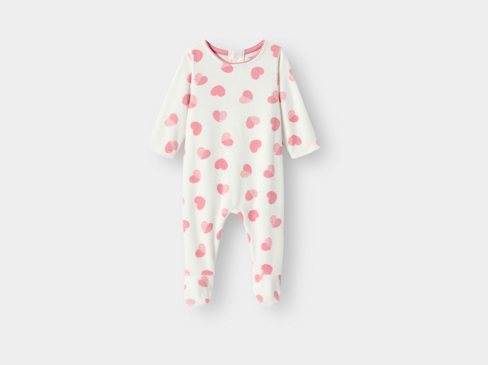 Dors-bien velours coeurs blanc bébé fille 1