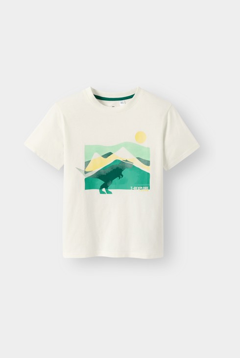 Camiseta estampada con dinosaurios, color blanco crudo, para niño 1