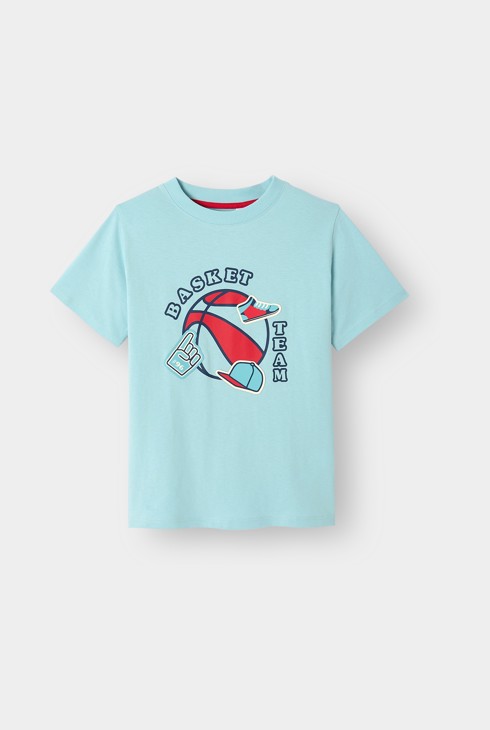 Camiseta azul «basket team» para niño 2