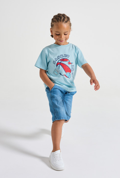 Camiseta azul «basket team» para niño 1