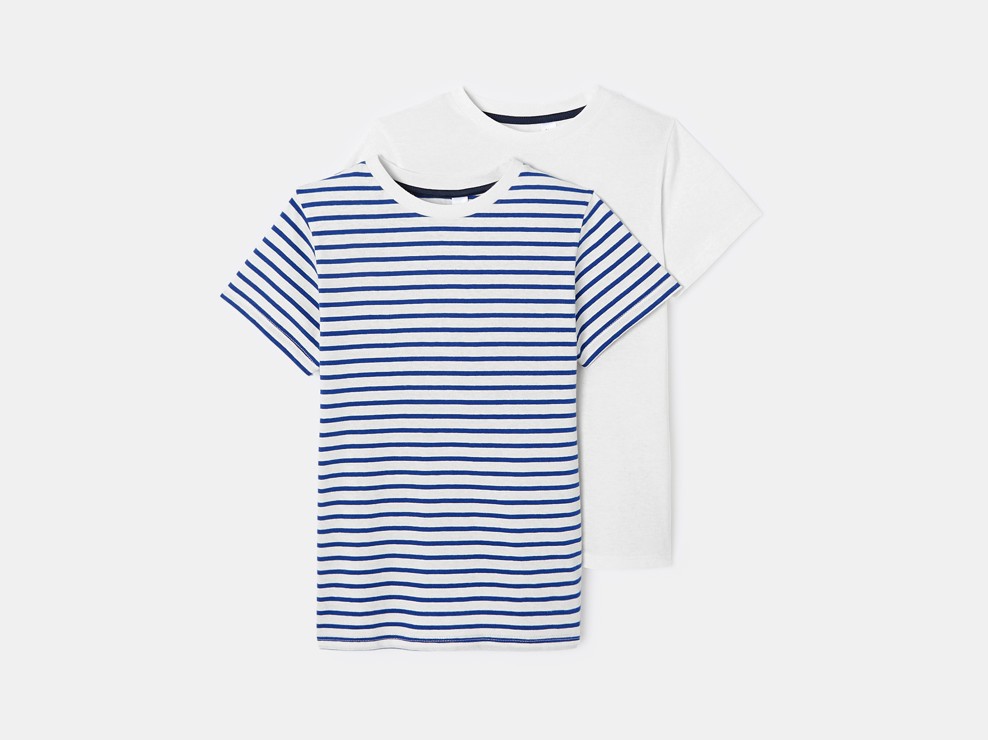 Gestreiftes und einfarbiges blaues T-Shirt für Jungen (2er-Pack) 1