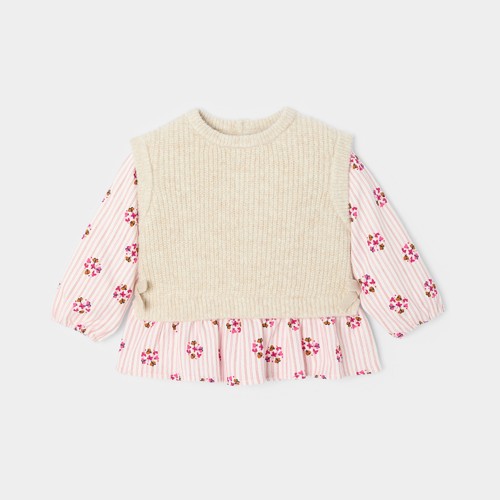 Pull Effet 2 En 1 Beige Bébé Fille - Blanc Écru - 6M - OBAIBI
