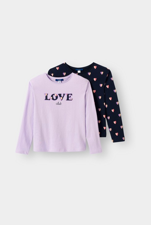 Lot de 2 T-shirts imprimés violets fille 1