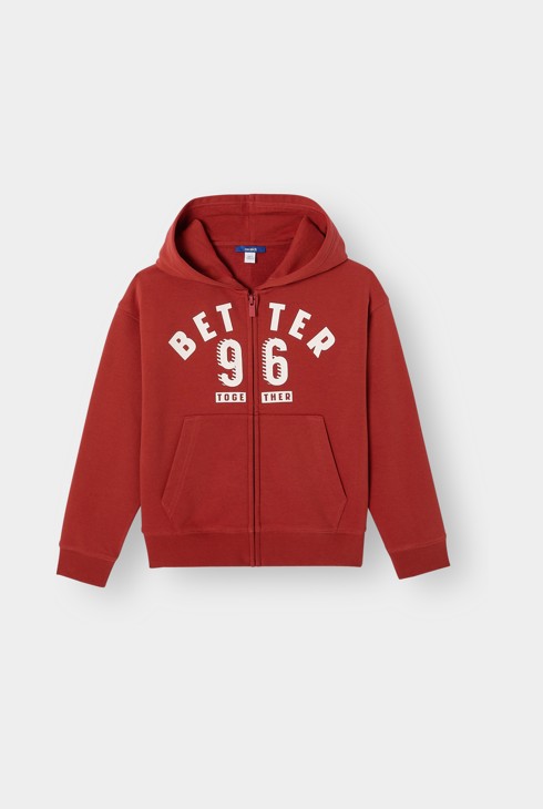 Sweat à capuche zippé rouge garçon 1