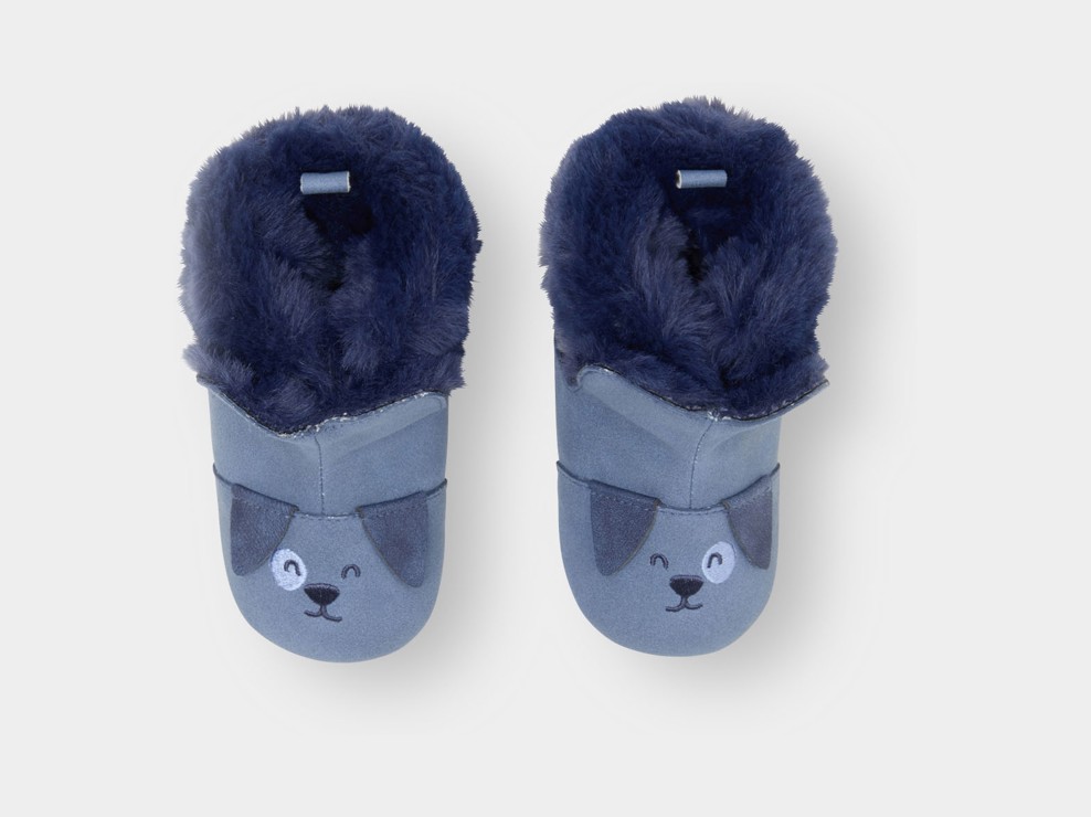 Chaussons fourrés bleu bébé garçon 2