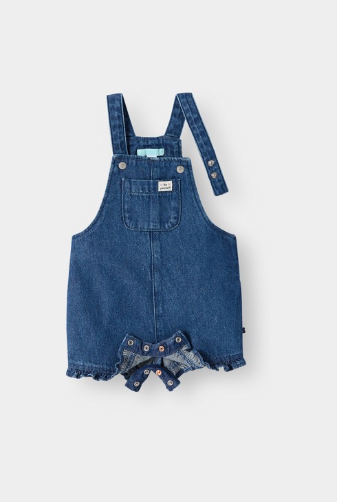 Salopette courte denim bleu bébé fille