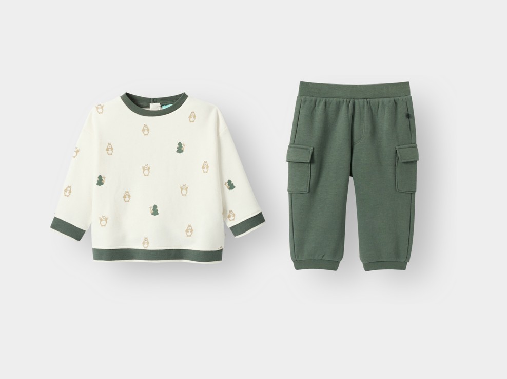 Ensemble 2 pièces vert et écru bébé garçon 1