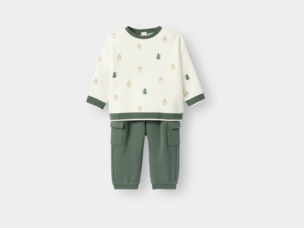 Ensemble 2 pièces vert et écru bébé garçon 2