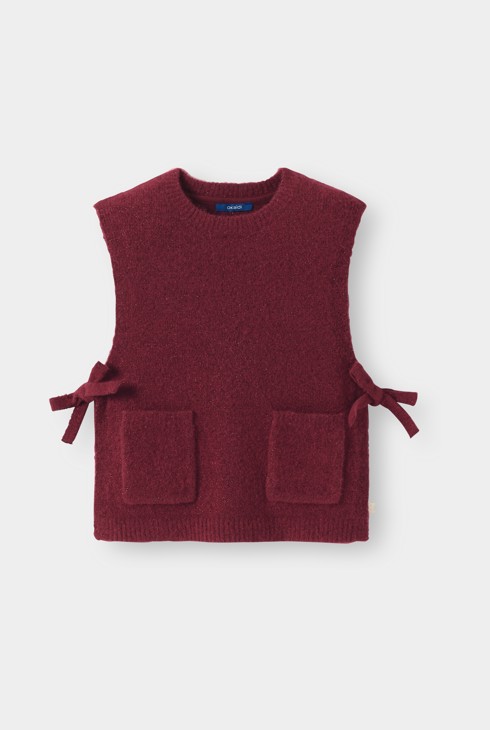 Pull sans manches maille bordeaux fille 1