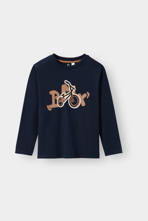 Marineblauw T-shirt met lange mouwen voor jongens 1