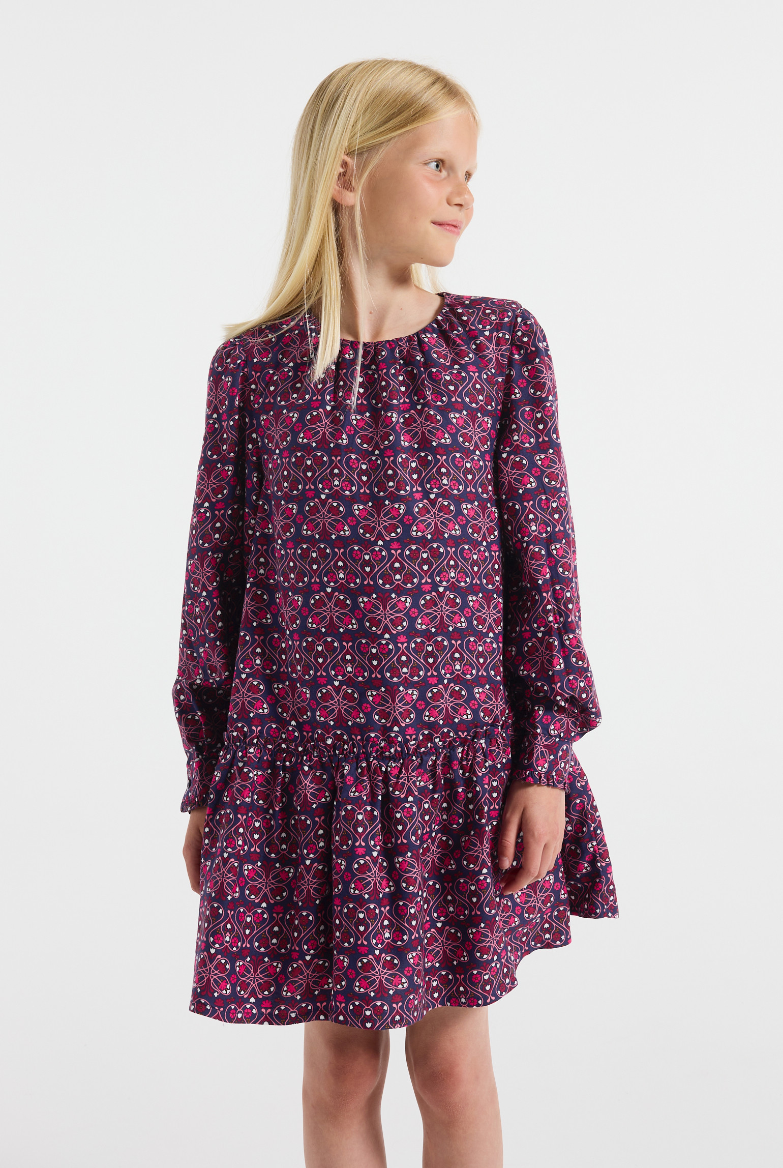 Robe imprimée beige fille - Imprimé bleu