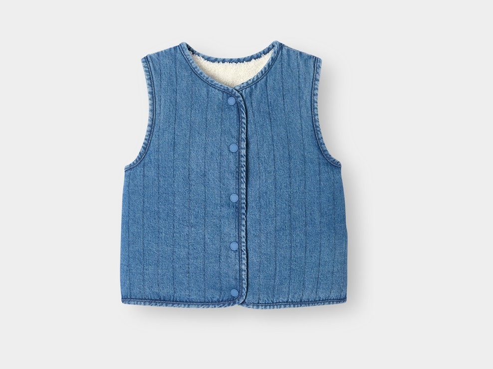 Gilet sans manches réversible denim bleu fille 1