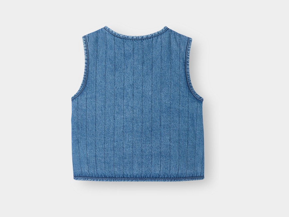 Gilet sans manches réversible denim bleu fille 2