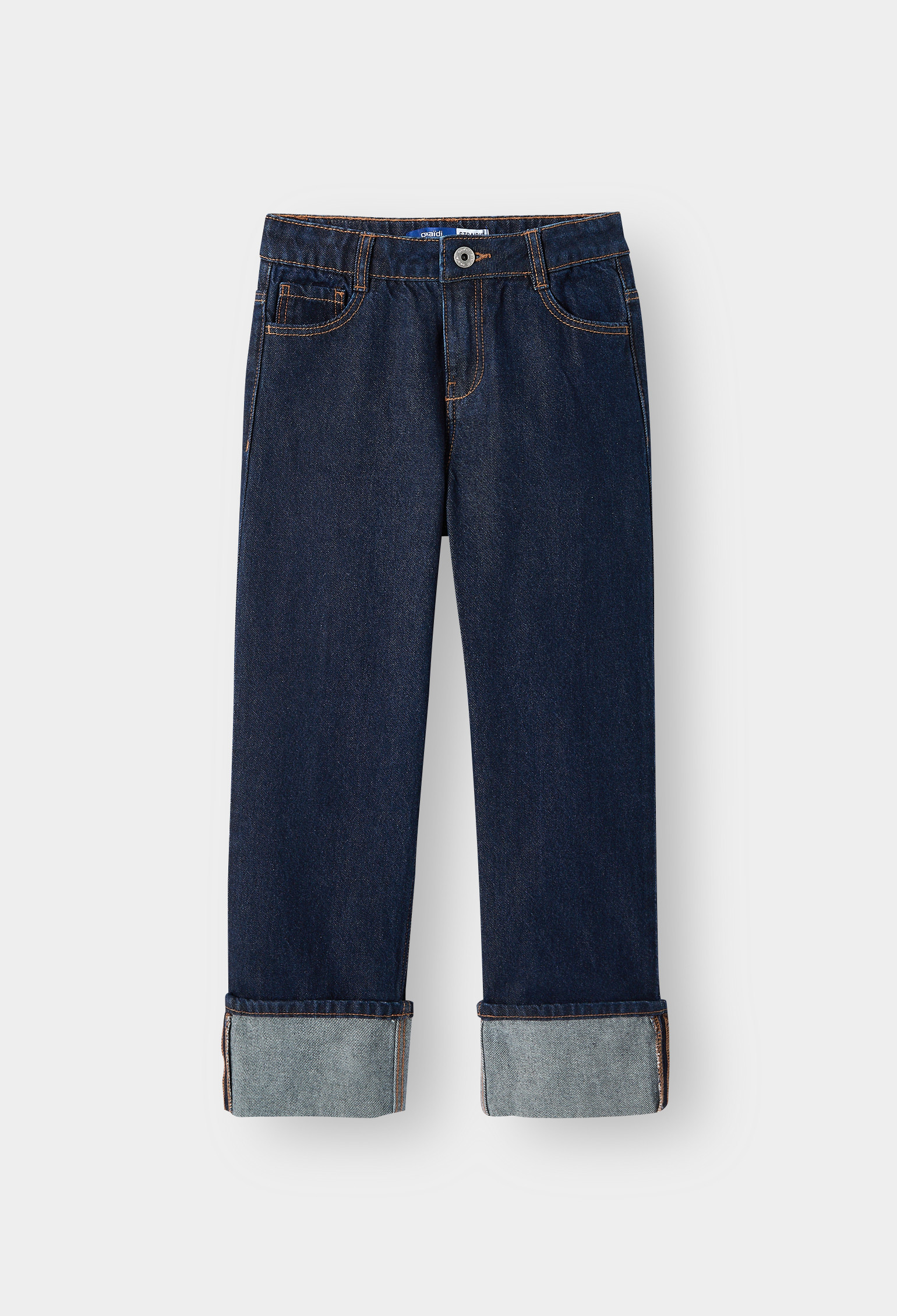 Jean à revers straight bleu stone fille - Denim Dark Blue