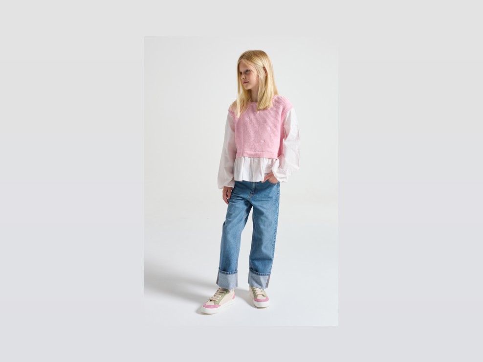 Blaue Straight-Fit-Jeans mit Umschlag für Mädchen in der Farbe „Stone“ 1
