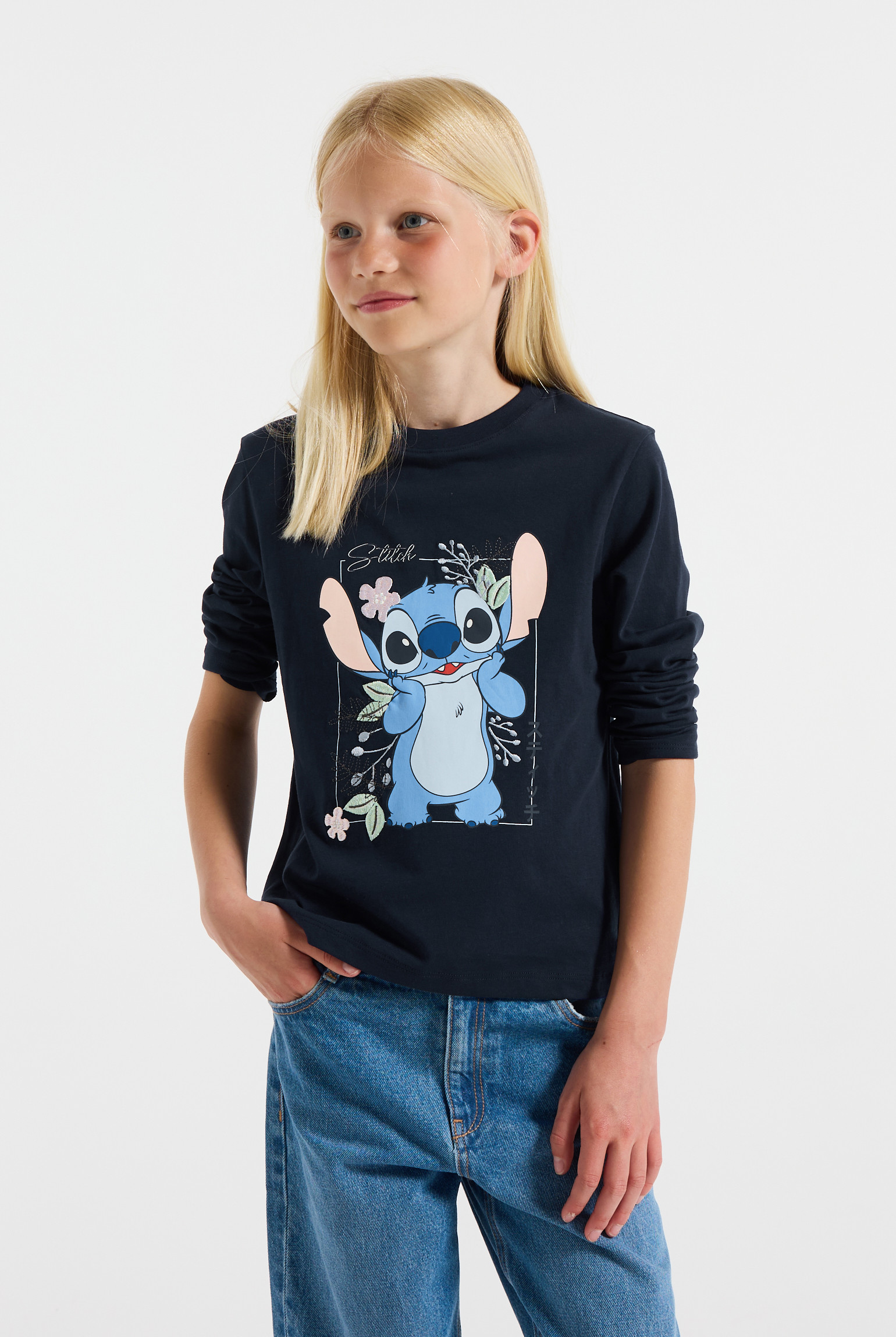 T-shirt Lilo et Stitch blanc fille - Bleu rivage