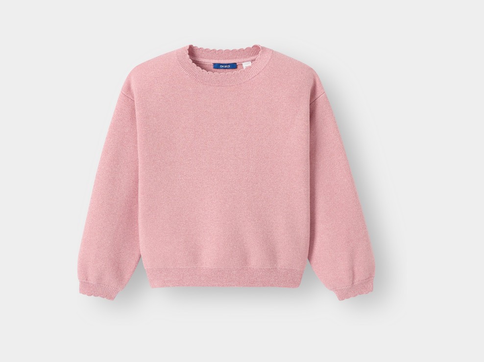 Pull maille tricot pailleté rose fille 1