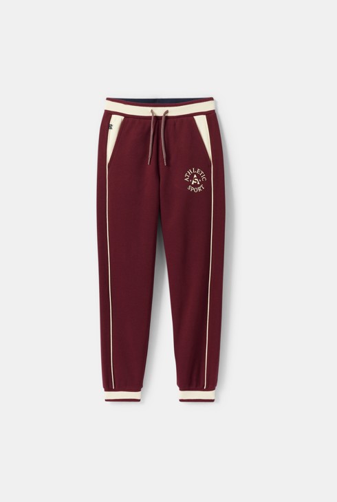Bordeauxrode joggingbroek van fantasiebreisel voor jongens 2