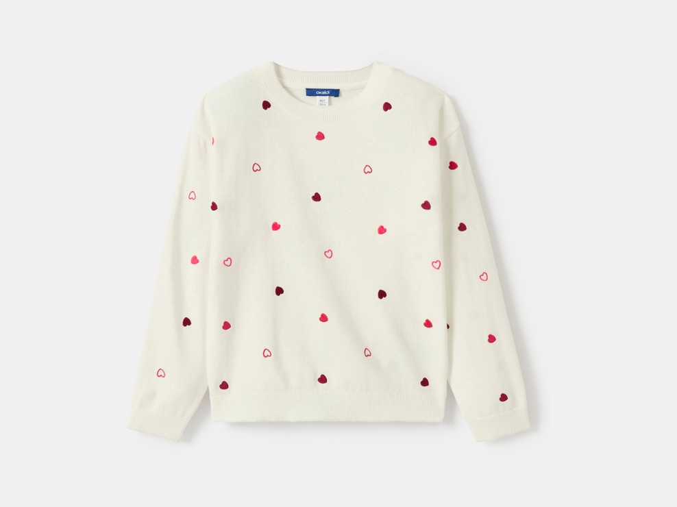 Pull maille coeurs blanc fille 1