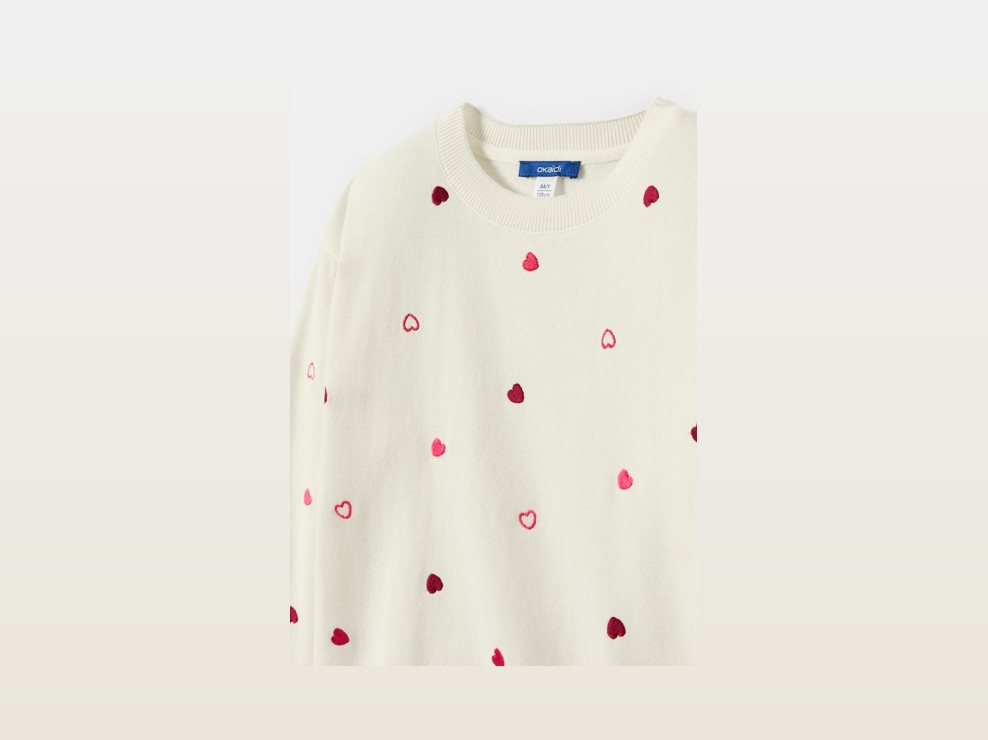 Pull maille coeurs blanc fille 2