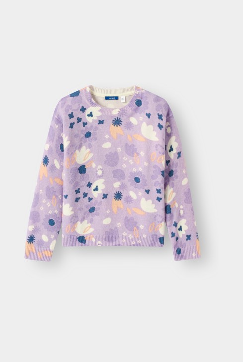Pull maille fleurs violet fille 1