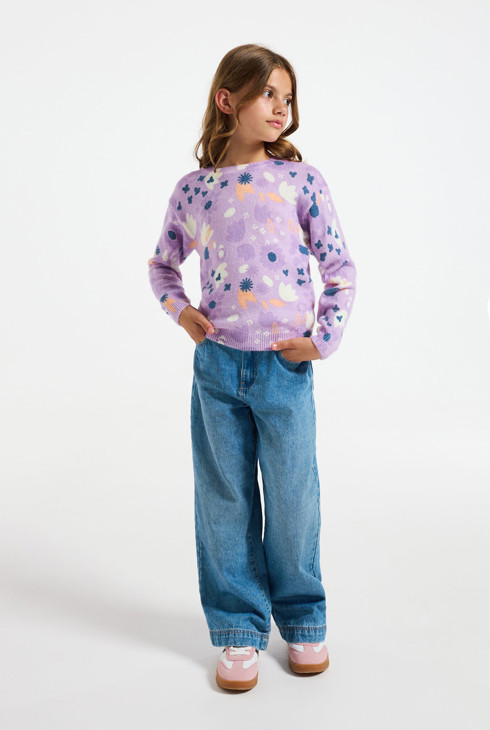 Lila Pullover mit Blumenmuster für Mädchen 1