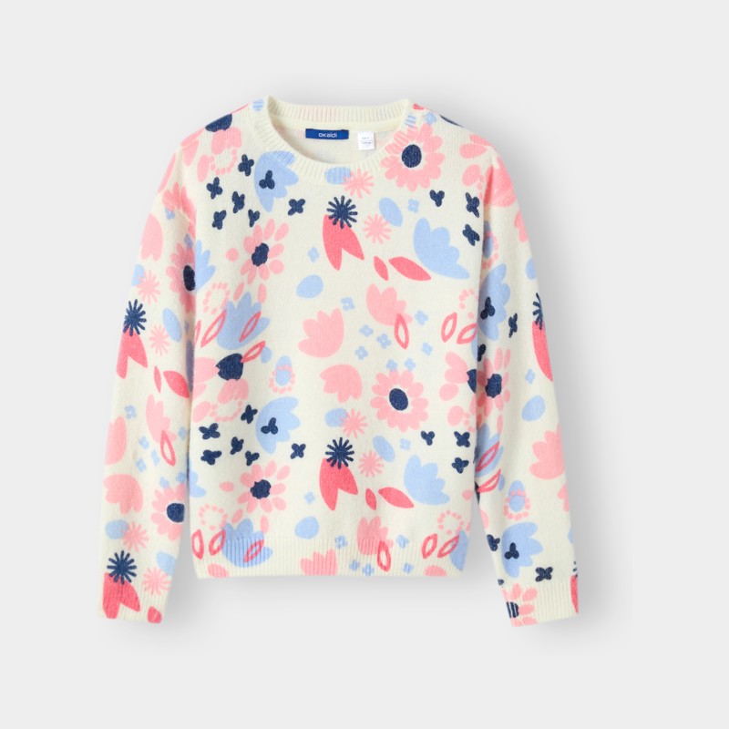 Pull écru fleuri fille