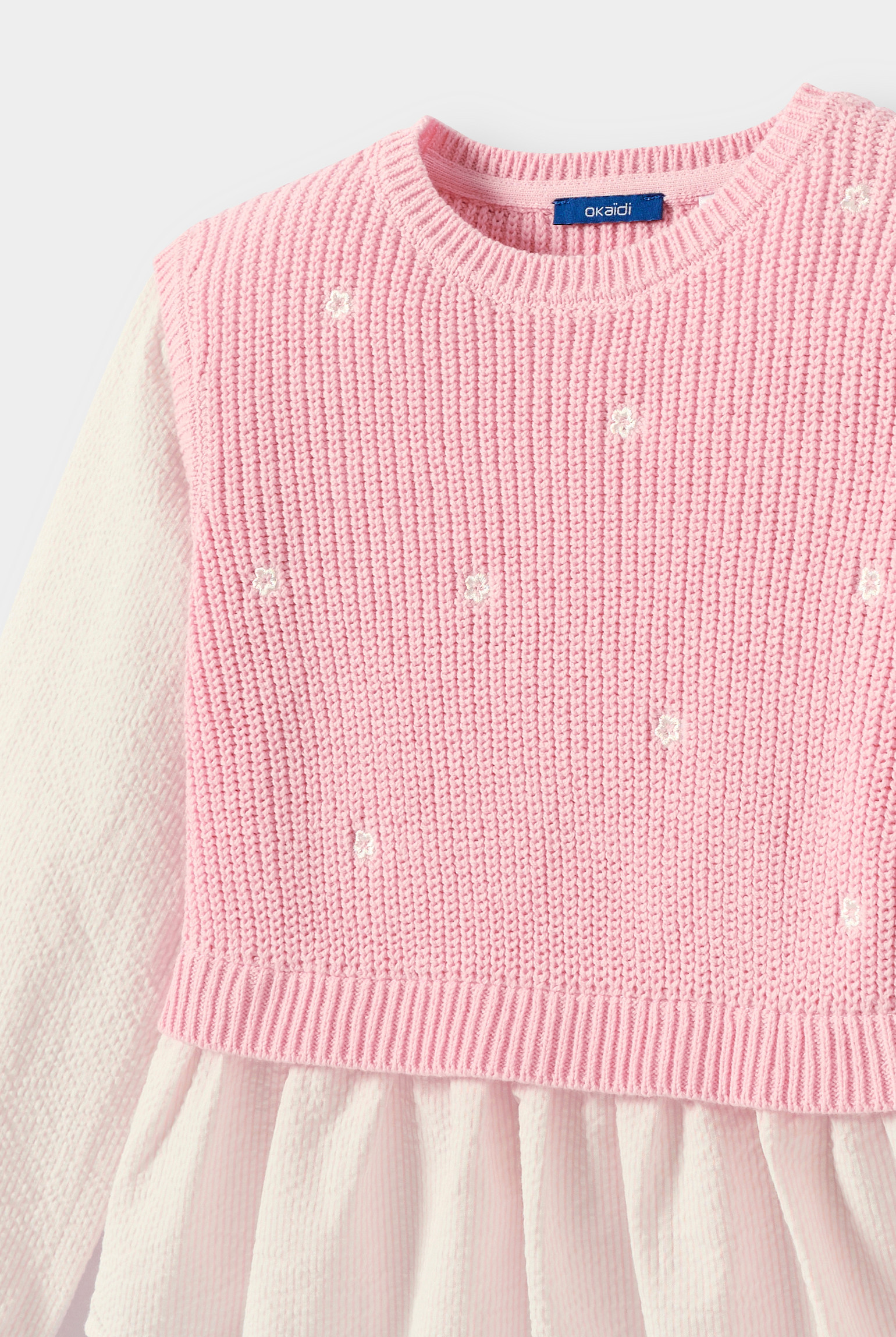 Pull 2 en 1 maille tricot rose fille - Rose Colchique
