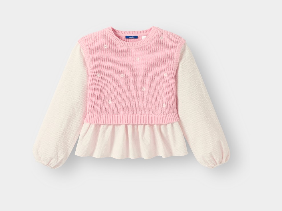 Pull 2 en 1 maille tricot rose fille 2