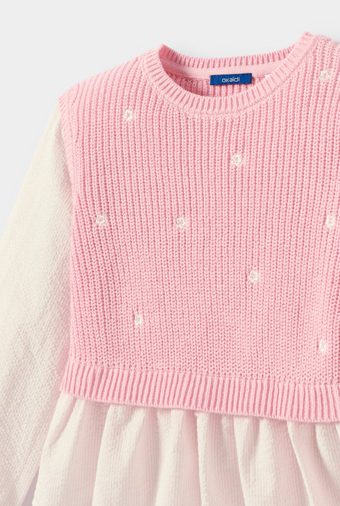 Pull 2 en 1 maille tricot rose fille