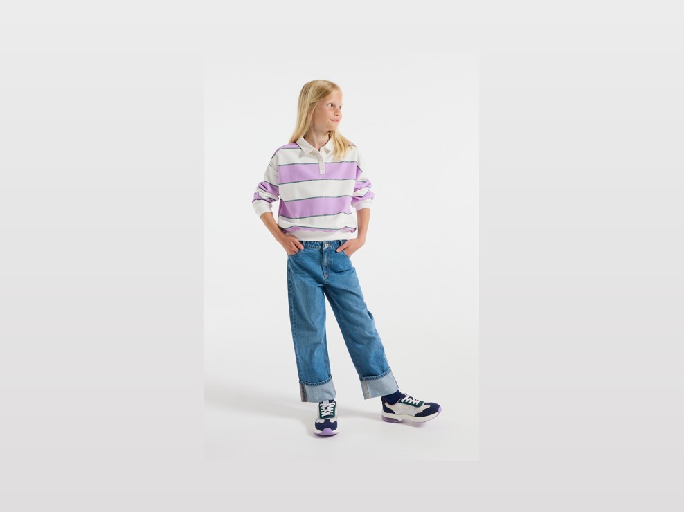 Sweat col polo molleton mauve fille 1