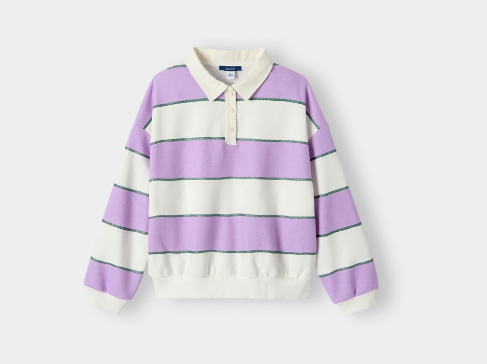 Sweat col polo molleton mauve fille 2