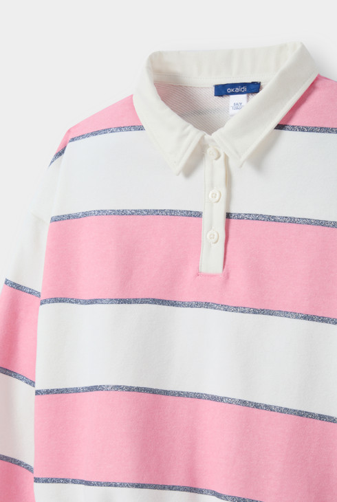 Sweat rayé rose fille