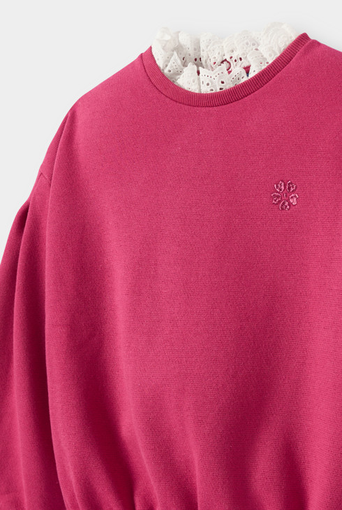Sweat col dentelle rose fille
