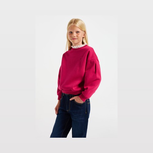 Sweat Col Dentelle Rose Fille - Rose Petunia - 4A - OKAIDI