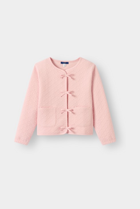 Gilet rose avec noeud fille 1