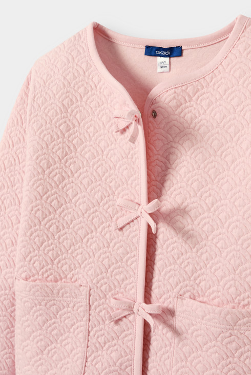 Gilet rose avec noeud fille 2