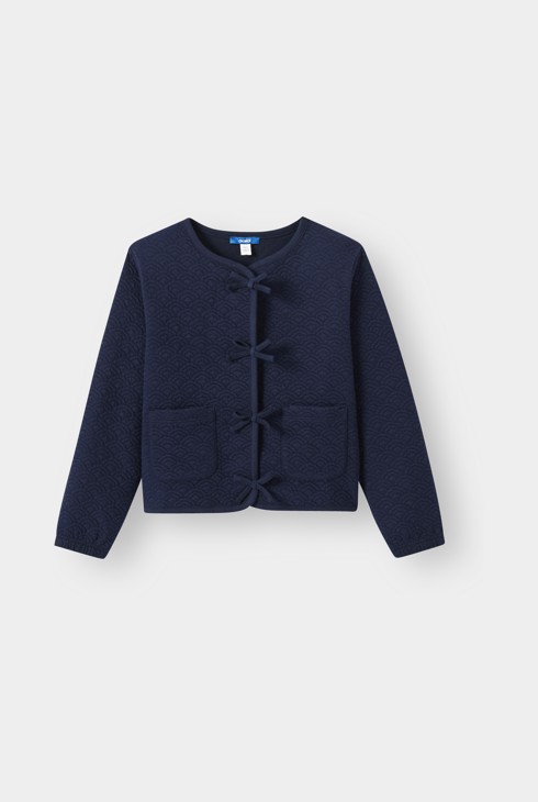 Gilet bleu avec noeud fille 1