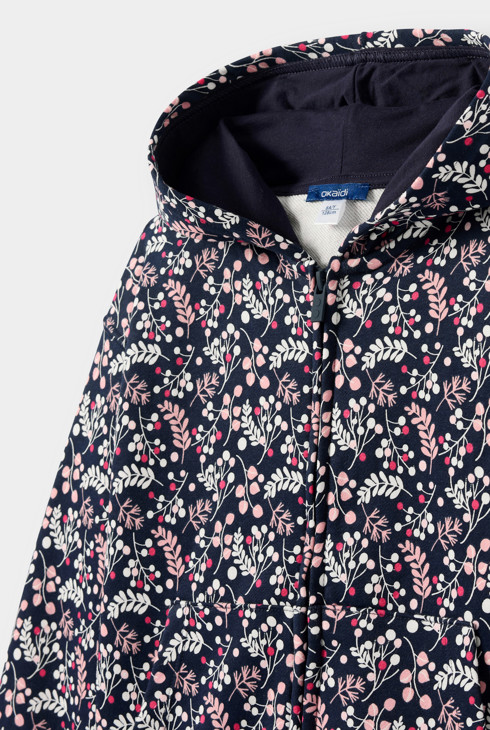 Sweat fleuri bleu marine fille 2