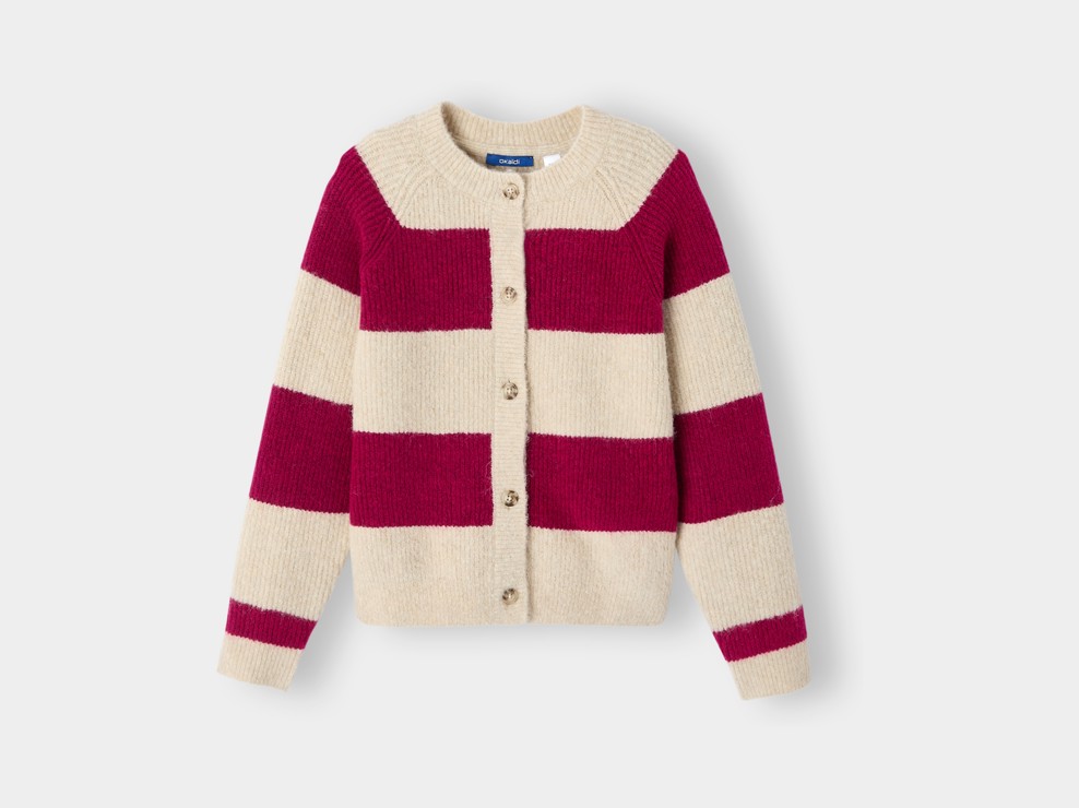 Gilet maille tricot rayé rose fille 1