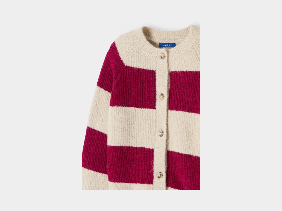 Gilet maille tricot rayé rose fille 2