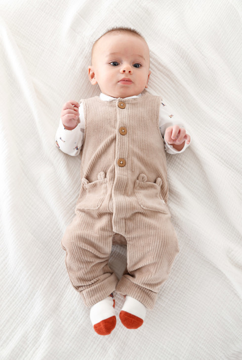 Salopette velours et body marron bébé garçon 1