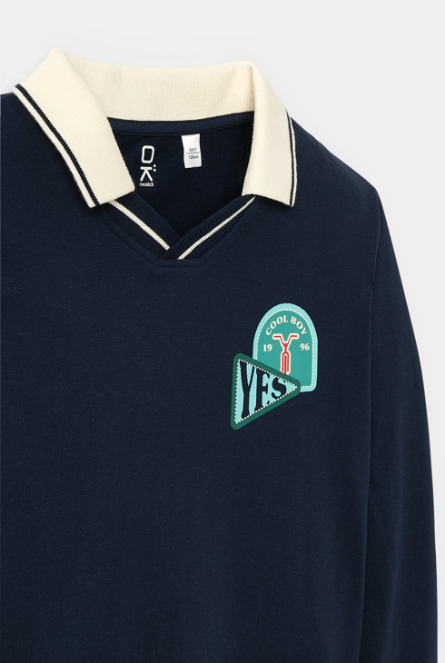 Polo manches longues bleu marine garçon